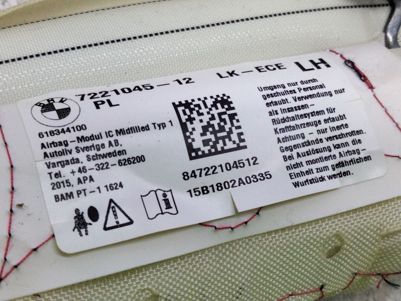 Recambio de airbag cortina delantero izquierdo para bmw serie 1 lim. (f20/f21) referencia OEM IAM 722104512  