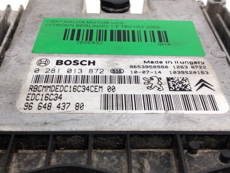 Recambio de centralita motor uce para citroen berlingo 1.6 16v hdi referencia OEM IAM 9664843780 0281013872 