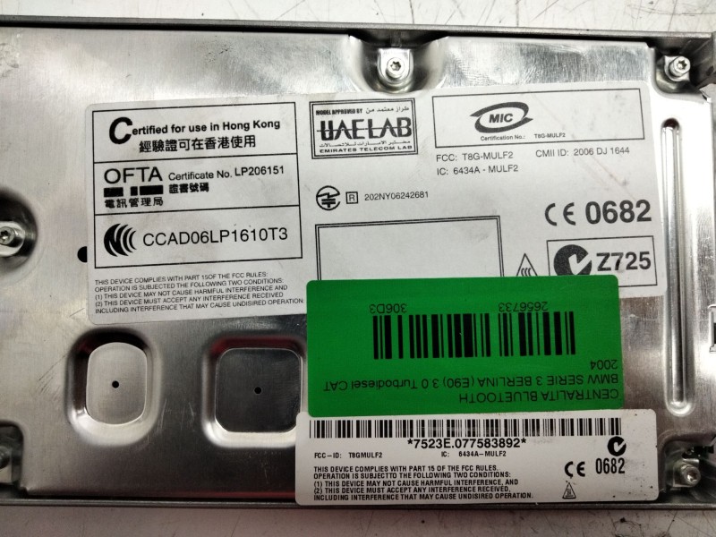 Recambio de centralita bluetooth para bmw serie 3 berlina (e90) 3.0 turbodiesel cat referencia OEM IAM 9163348  