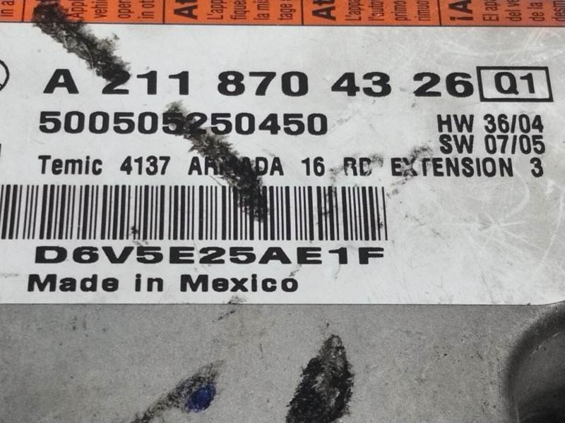 Recambio de centralita airbag para mercedes clase e (w211) berlina e 320 cdi (211.022) referencia OEM IAM A2118704326  