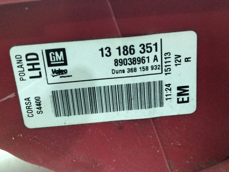 Recambio de piloto trasero derecho para opel corsa d 1.3 16v cdti referencia OEM IAM 13186351  