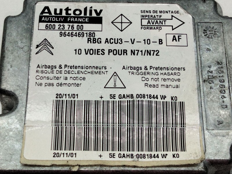 Recambio de centralita airbag para citroën xsara break (n2) 2.0 hdi 90 referencia OEM IAM 9646469180  
