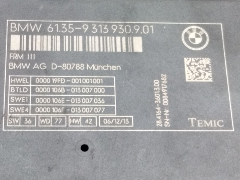 Recambio de centralita comfort para bmw serie 5 lim. (f10) 520d referencia OEM IAM 9313930901  