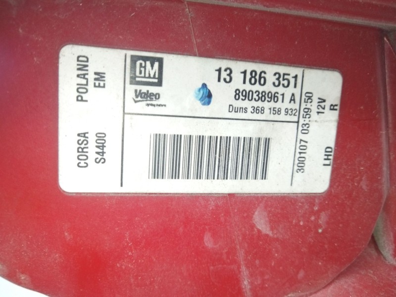 Recambio de piloto trasero derecho para opel corsa d 1.3 16v cdti cat (z 13 dth / l4i) referencia OEM IAM 13186351  