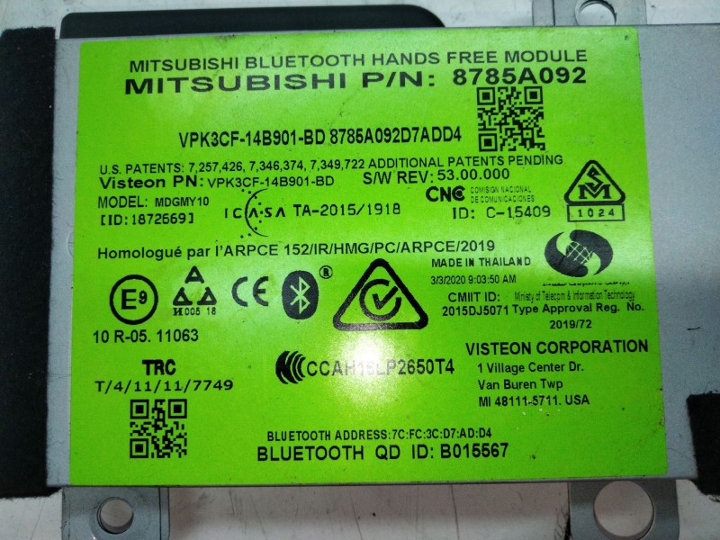Recambio de modulo electronico para mitsubishi space star (a00) 1.2 referencia OEM IAM 8785A092  
