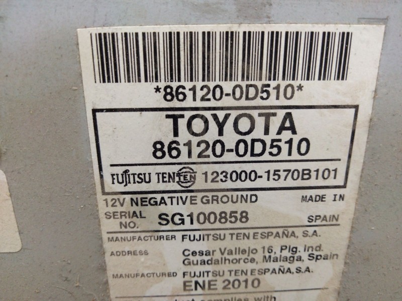 Recambio de sistema audio / radio cd para toyota yaris (_p13_) 1.4 d (nlp130_) referencia OEM IAM 861200D510  