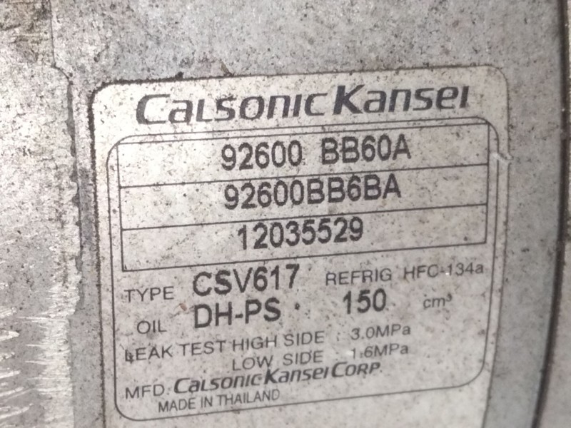 Recambio de compresor aire acondicionado para nissan qashqai / qashqai +2 i (j10, nj10, jj10e) 1.6 dci referencia OEM IAM 92600B