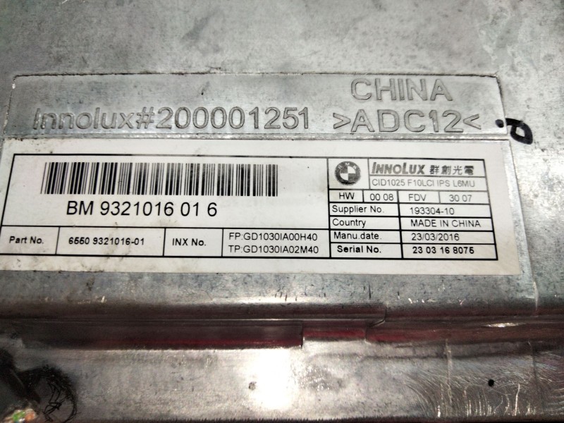 Recambio de pantalla multifuncion para bmw 5 (f10) 520 d xdrive referencia OEM IAM 932101601  