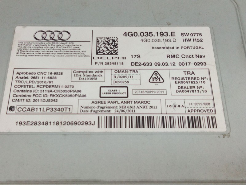 Recambio de sistema audio / radio cd para audi a6 lim. (4g2) referencia OEM IAM 4G0035193E  