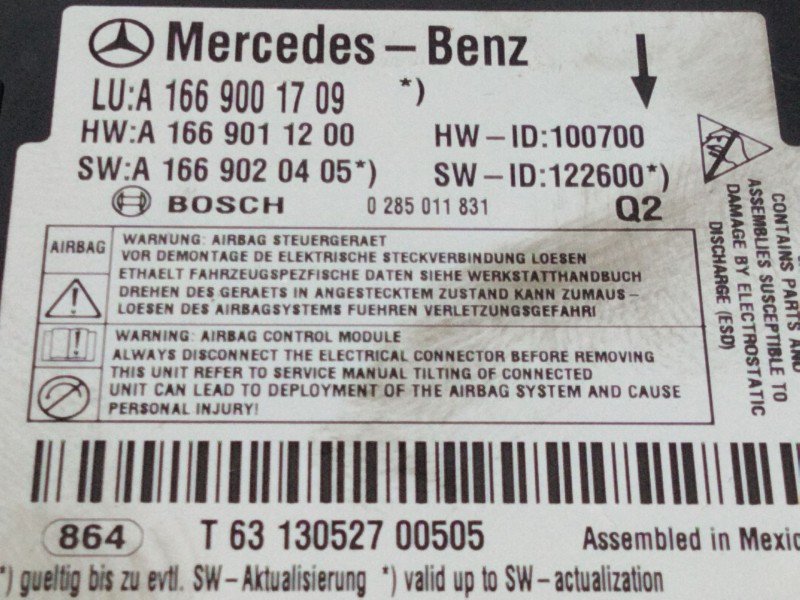 Recambio de centralita airbag para mercedes-benz clase m (w166) referencia OEM IAM A1669001709  