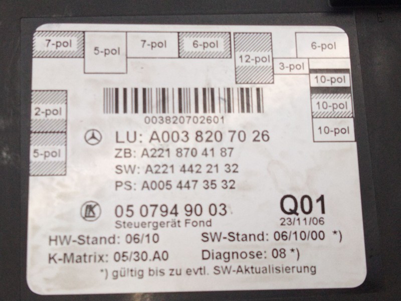 Recambio de modulo control puerta para mercedes-benz clase s (w221) s 320 cdi 4-matic (221.080, 221.180) referencia OEM IAM A003
