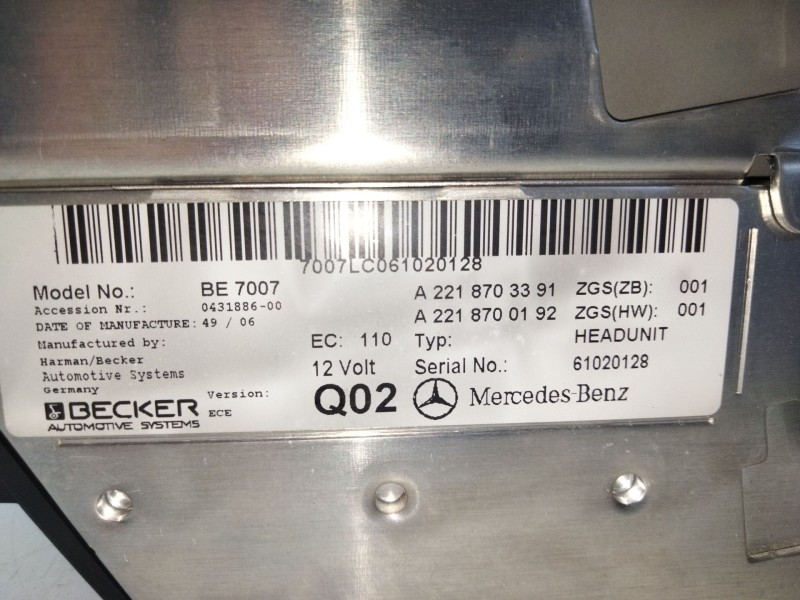 Recambio de sistema audio / radio cd para mercedes-benz clase s (w221) s 320 cdi 4-matic (221.080, 221.180) referencia OEM IAM A