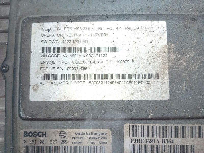 Recambio de centralita motor uce para iveco stralis as44s48t/p referencia OEM IAM 0281001527  