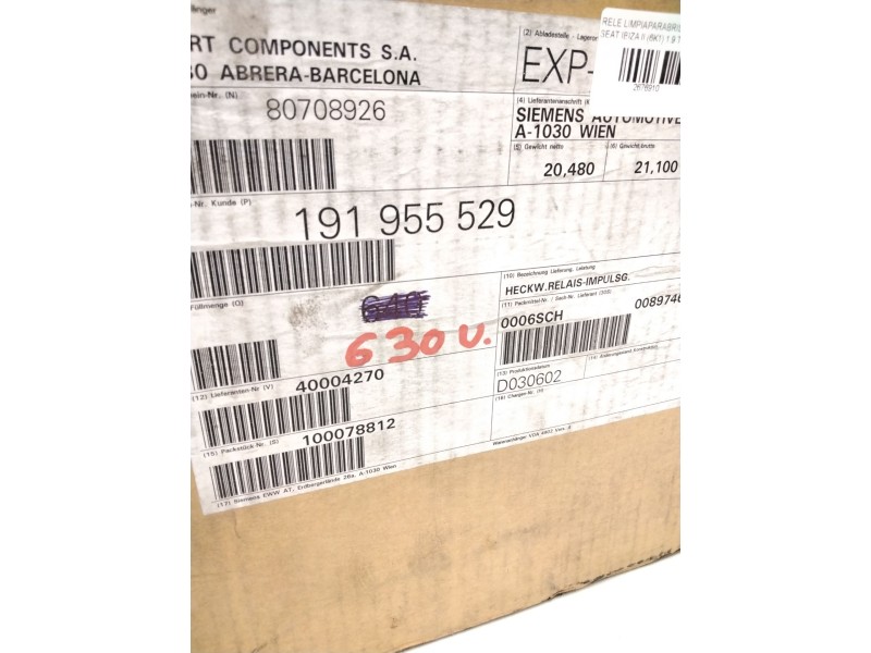 Recambio de rele limpiaparabrisas para seat ibiza ii (6k1) 1.9 tdi referencia OEM IAM 191955529 72HV002 72