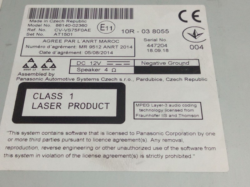 Recambio de sistema audio / radio cd para toyota auris (_e18_) 1.3 (nre180_) referencia OEM IAM 8614002360  