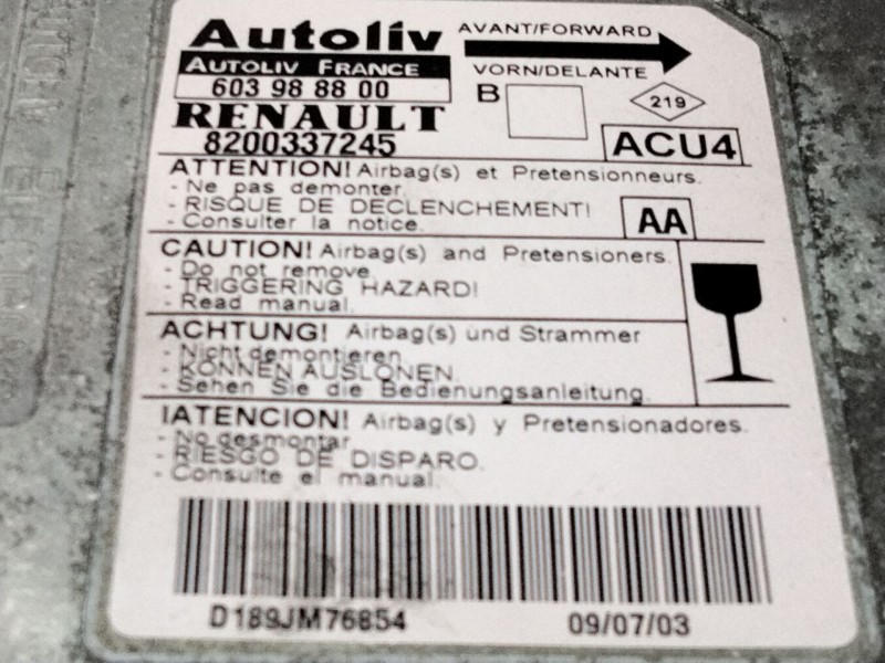 Recambio de centralita airbag para renault megane ii berlina 5p 1.6 16v referencia OEM IAM 8200337245  