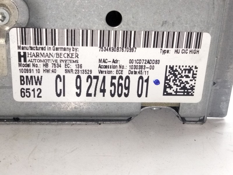 Recambio de sistema audio / radio cd para bmw 5 (f10) 525 d referencia OEM IAM 927456901  