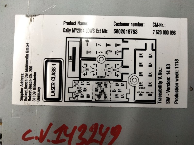 Recambio de sistema audio / radio cd para iveco daily vi caja/chasis 35s18, 35c18, 40c18, 50c18, 60c18, 65c18, 70c18 referencia 