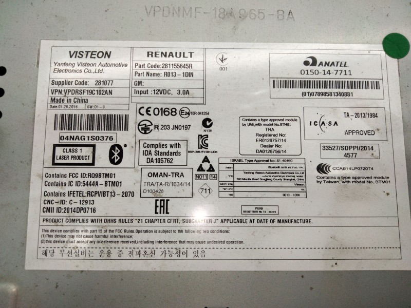 Recambio de sistema audio / radio cd para opel movano b furgón (x62) 2.3 cdti fwd (fv) referencia OEM IAM 281155645R  