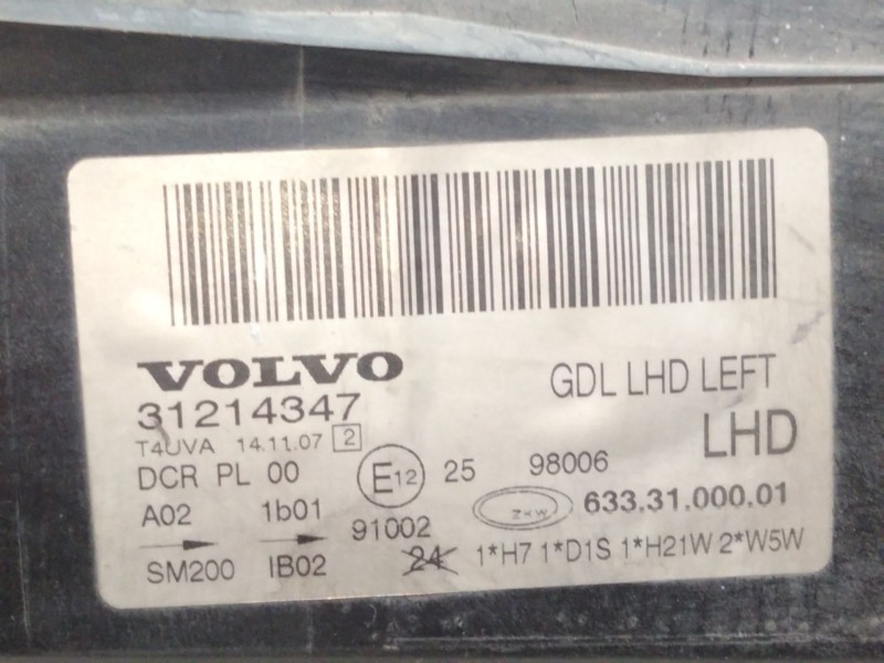 Recambio de faro xenon izquierdo para volvo s80 ii (124) 2.4 d referencia OEM IAM 31214347  