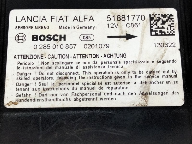 Recambio de centralita airbag para fiat doblo cargo (263_) 1.6 d multijet referencia OEM IAM 51881770 0285010857 