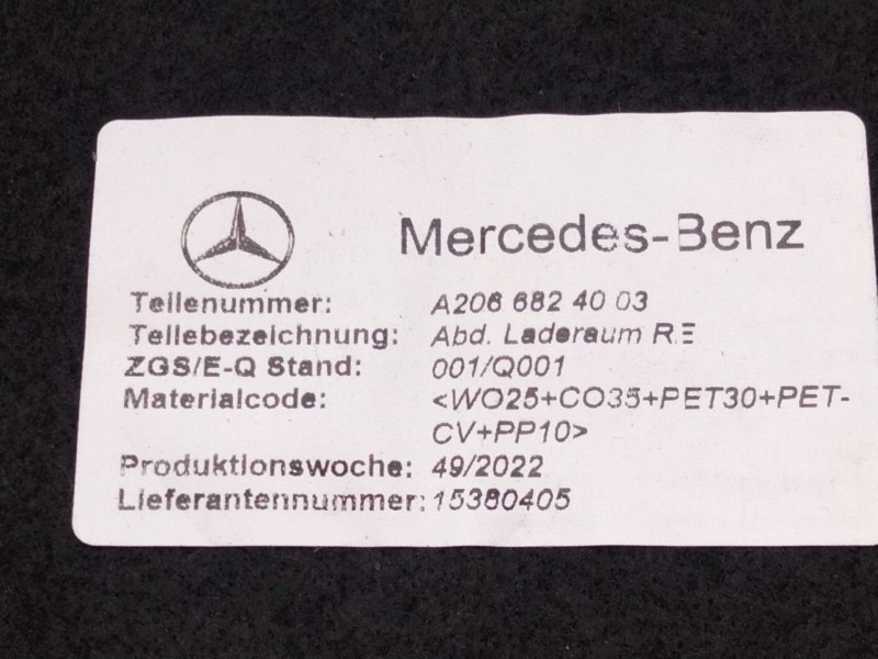 Recambio de panel protector para mercedes-benz clase c all-terrain (s206) c 220 d 4-matic (206.214) referencia OEM IAM A20668240