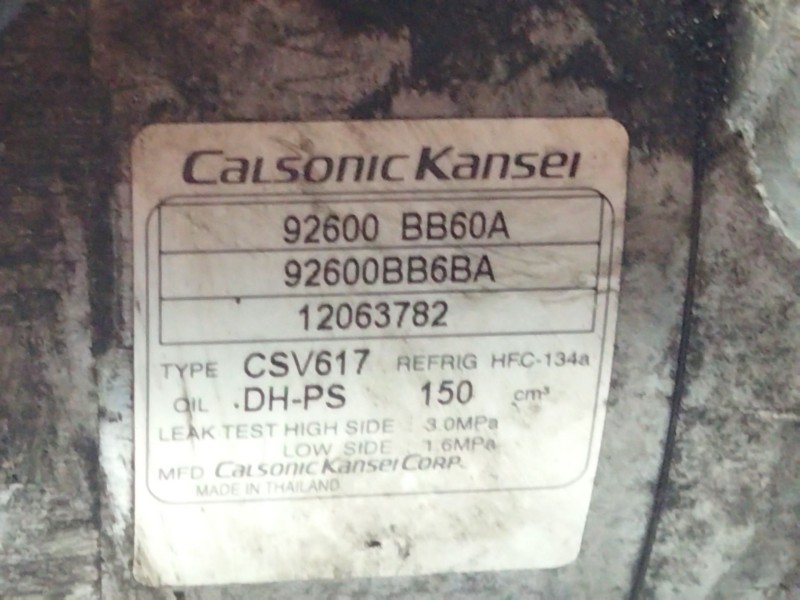 Recambio de compresor aire acondicionado para nissan qashqai ii suv (j11, j11_) 1.6 dci referencia OEM IAM 92600BB60A  